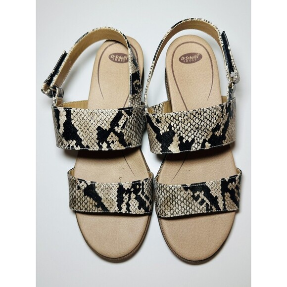 DR. SCHOLLS Freeform Tan Black Snake Animal Print Low Heel Sandals SIZE 7.5M - Picture 5 of 8